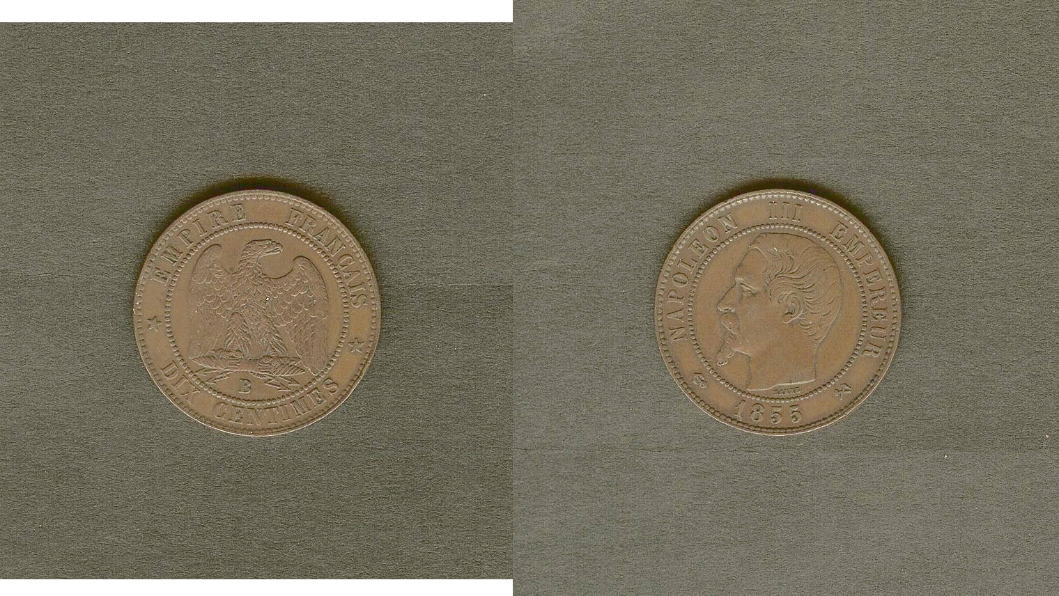 Dix centimes Napoléon III, tête nue 1855 Rouen TTB+